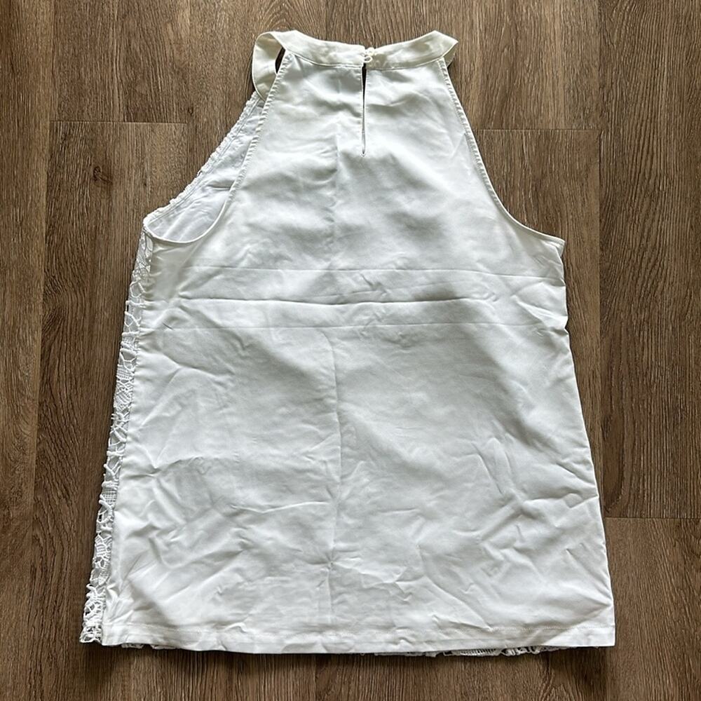 Banana Republic High Neck Embroidered Lace Front Blouse White Small Workwear - Picture 4 of 4